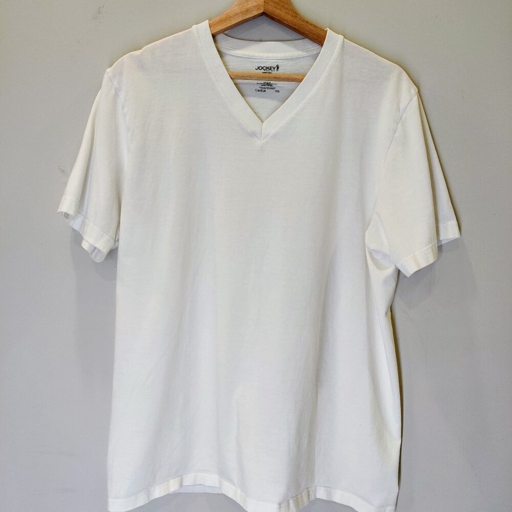 White Classic V-Neck T-Shirt | Jockey | 100% Cotton | Large